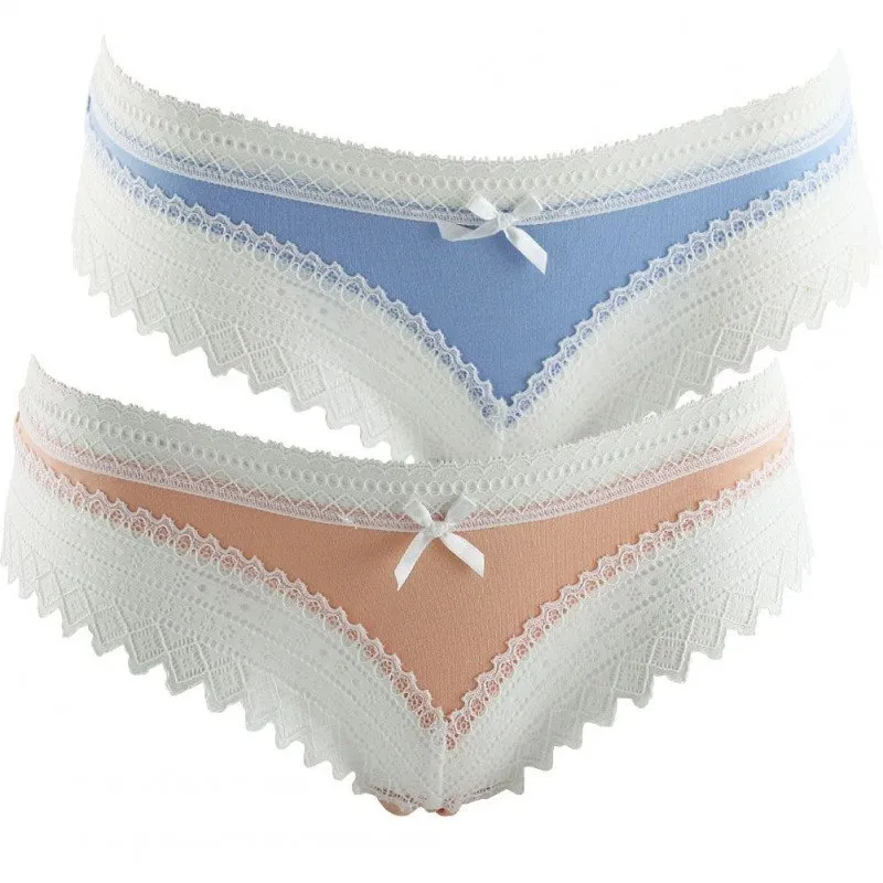 DIM 2 Shortys Femme Coton Dentelle SEXY FASHION Bleu doux Peche