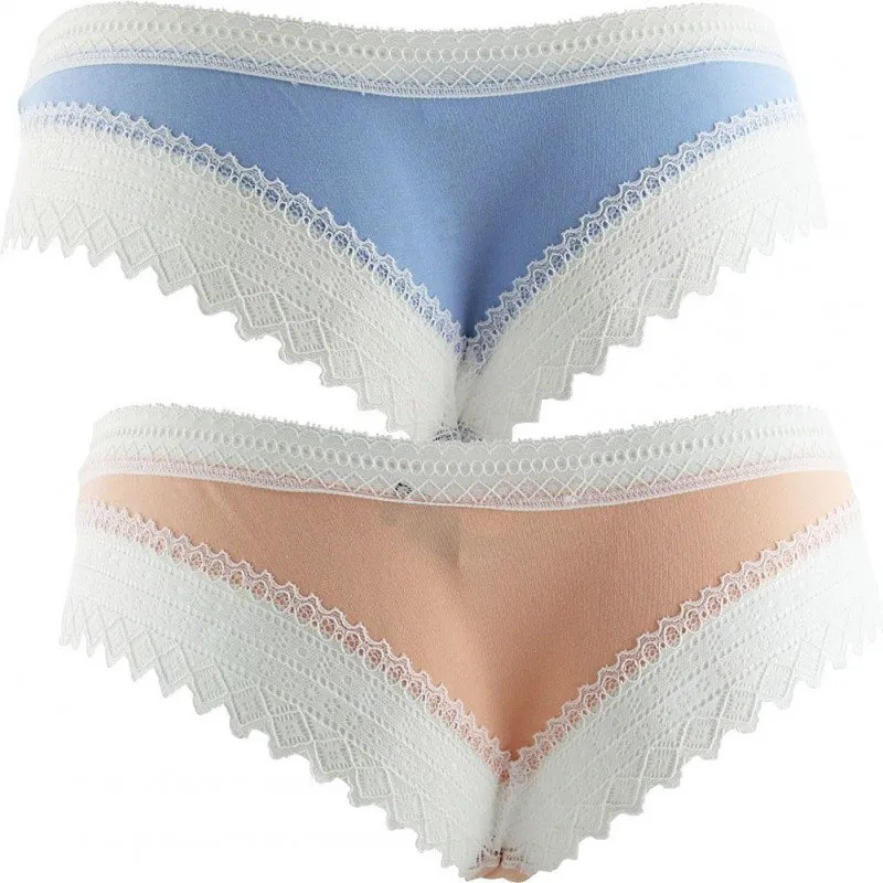 DIM 2 Shortys Femme Coton Dentelle SEXY FASHION Bleu doux Peche