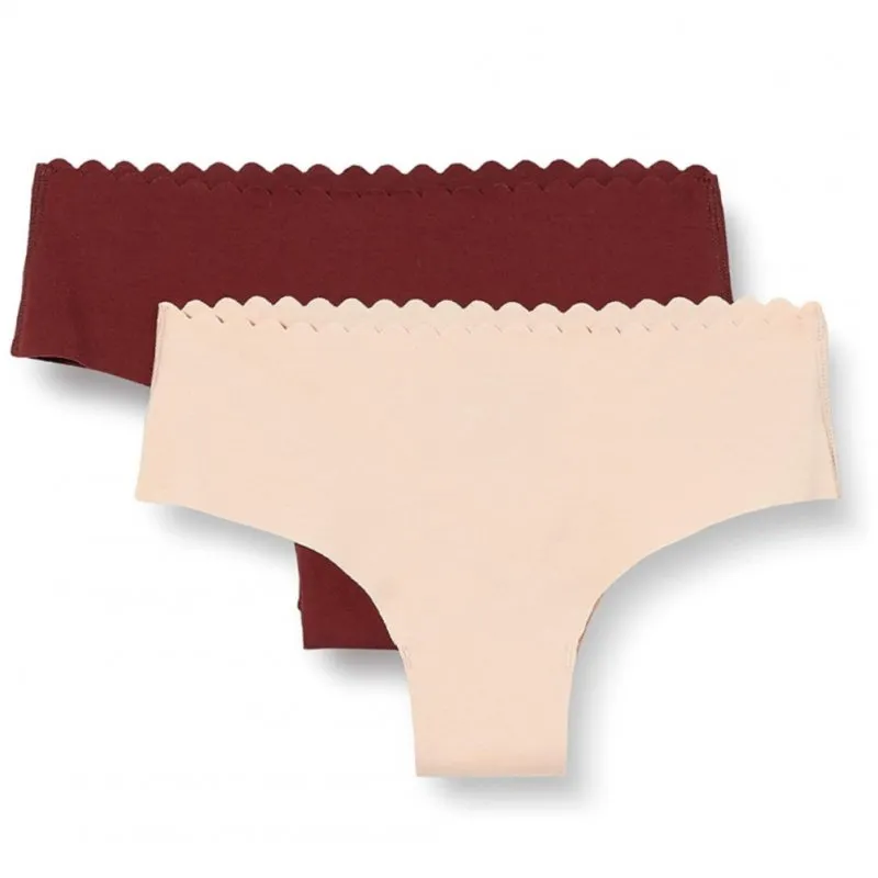 DIM Lot de 2 Boxers string Femme Coton BODY TOUCH Grenat Beige