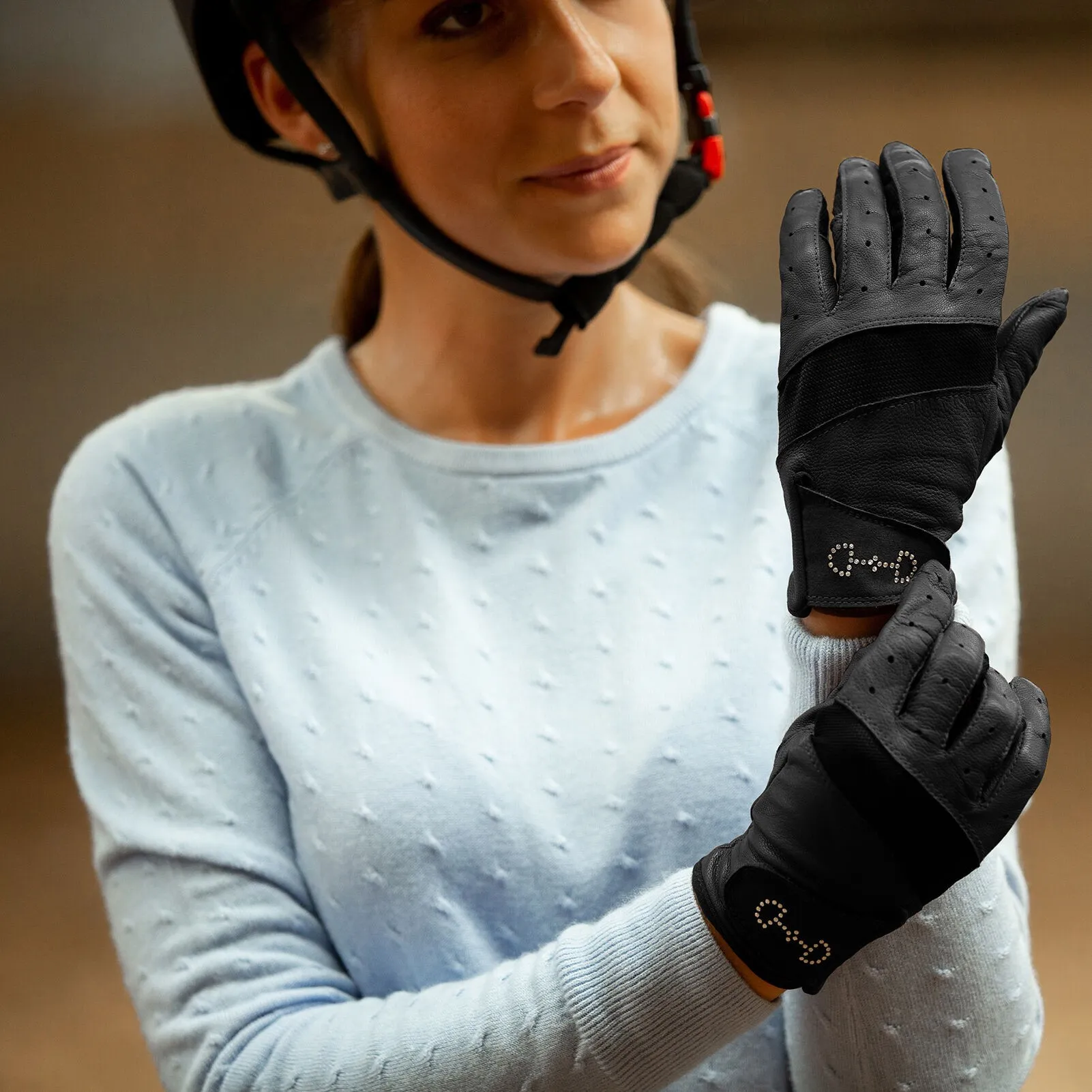 Gants cuir et mesh femme Horze - Confort et élégance avec un mors scintillant