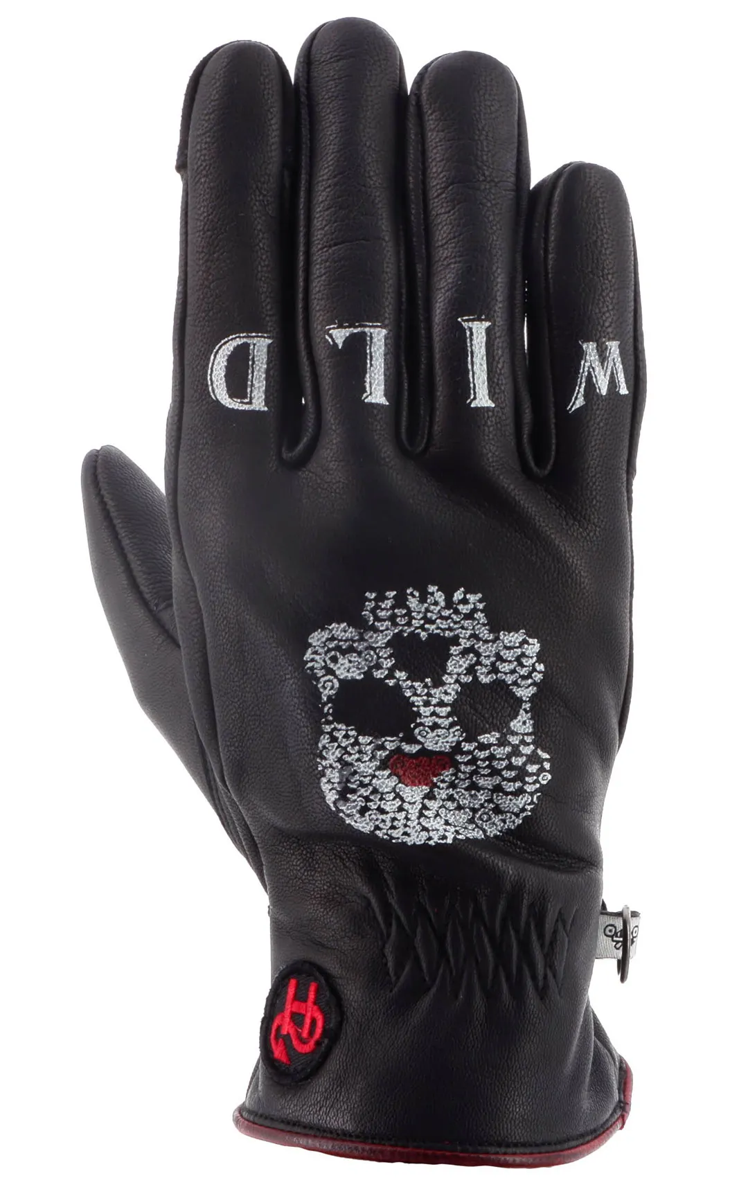 Gants femme Helstons Bonnie été cuir noir, tête de mort