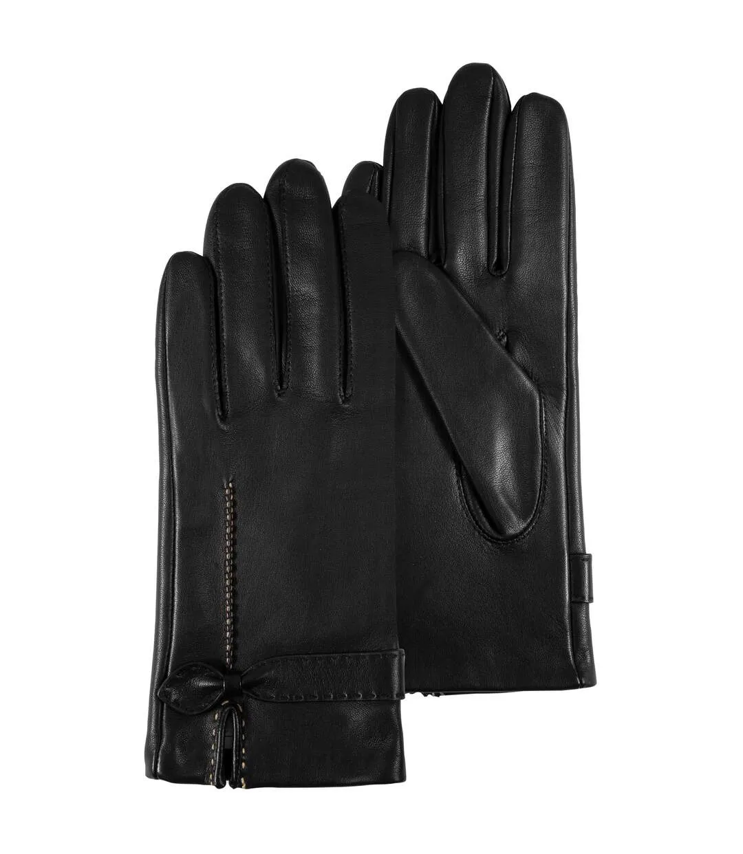 Isotoner Gants femme cuir d'agneau avec nœud plat - doublés soie