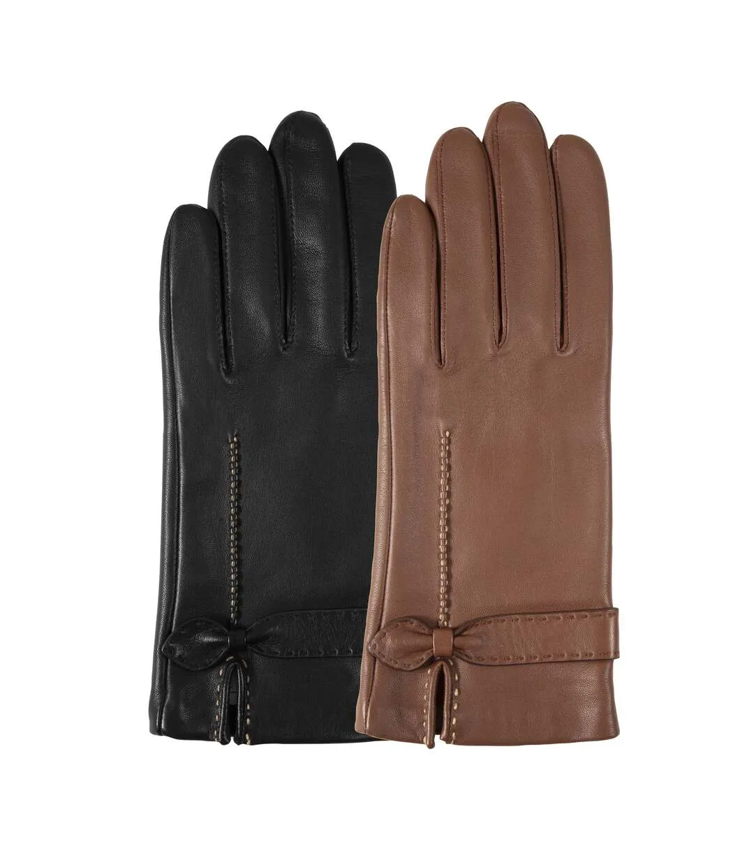 Isotoner Gants femme cuir d'agneau avec nœud plat - doublés soie