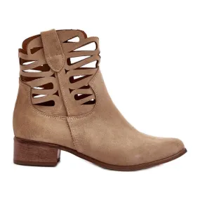 Lewski Shoes Bottines Cuir Ajourées Femme Beige Lewski 3329