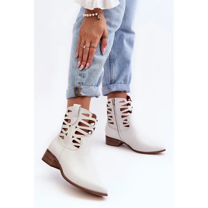 Lewski Shoes Bottines Cuir Ajourées Femme Blanc Lewski 3329 blanche