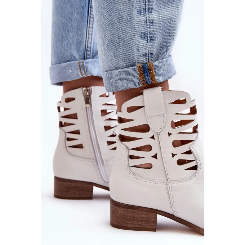 Lewski Shoes Bottines Cuir Ajourées Femme Blanc Lewski 3329 blanche