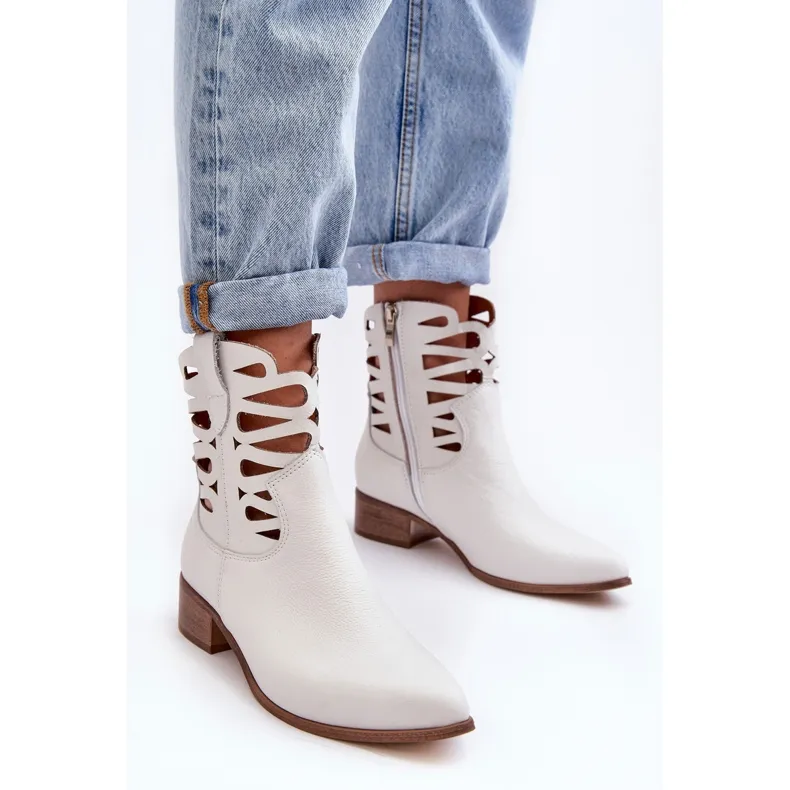 Lewski Shoes Bottines Cuir Ajourées Femme Blanc Lewski 3329 blanche