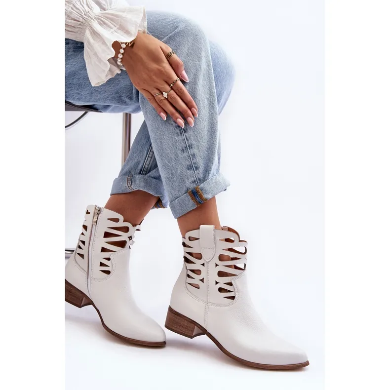 Lewski Shoes Bottines Cuir Ajourées Femme Blanc Lewski 3329 blanche