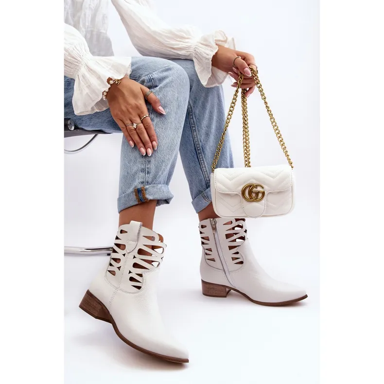 Lewski Shoes Bottines Cuir Ajourées Femme Blanc Lewski 3329 blanche