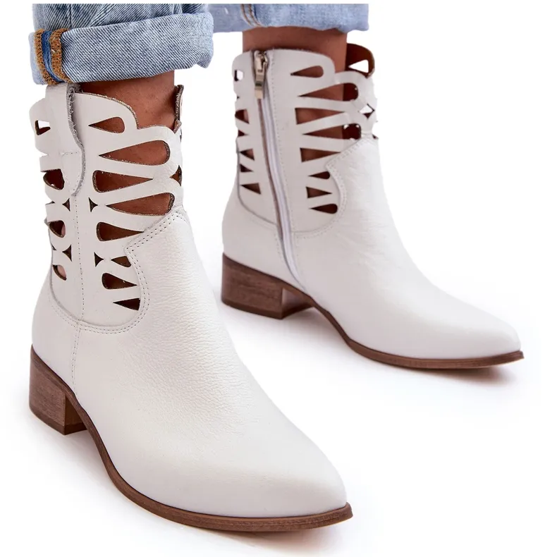 Lewski Shoes Bottines Cuir Ajourées Femme Blanc Lewski 3329 blanche