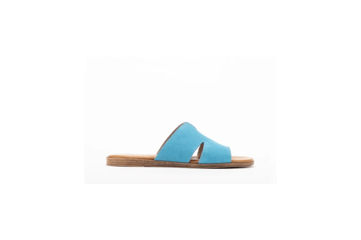 Mules plates en daim - Turquoise