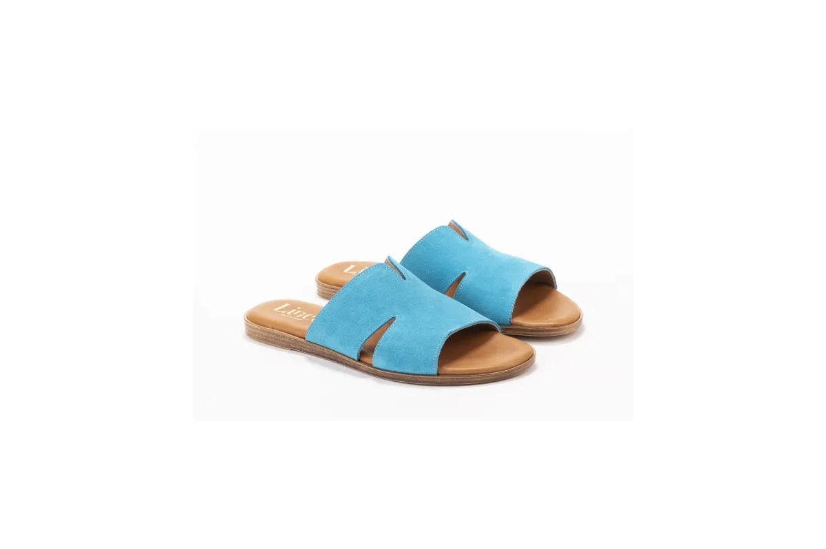 Mules plates en daim - Turquoise