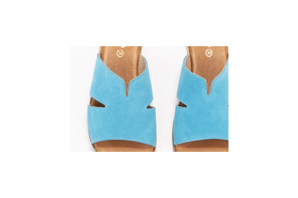 Mules plates en daim - Turquoise