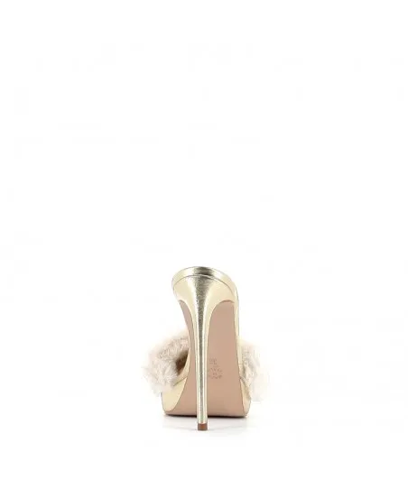 MULES SAMANTHA PLATINE FOURRURE BEIGE