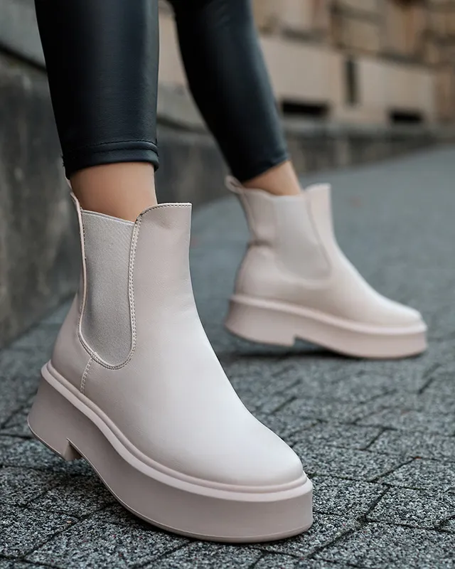 OUTLET Bottes à plateforme pour femmes de couleur crème Emallo - Chaussures