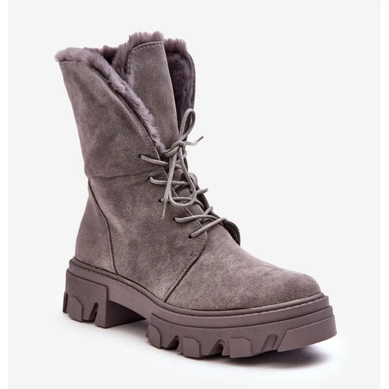 PS1 Bottines À Lacets En Daim Avec Fourrure Gris Frendo