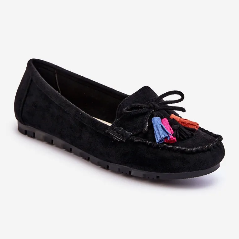 PS1 Mocassins Daim Noeud Et Pompons Noir Dorine le noir