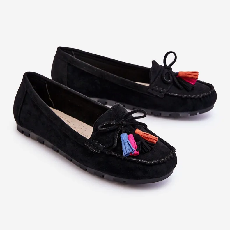 PS1 Mocassins Daim Noeud Et Pompons Noir Dorine le noir