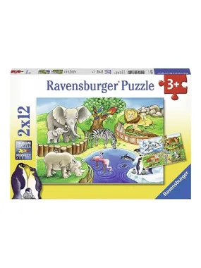 Puzzle 2x12 pieces les animaux du zoo - N/A