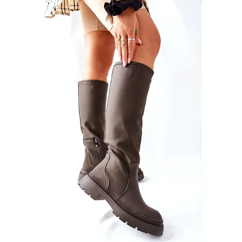 S.Barski Bottes hautes Whats Going On Kaki pour femmes vert