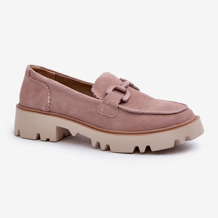 S.Barski Mocassins Femme En Daim Avec Décoration D&amp;A TW117 Rose