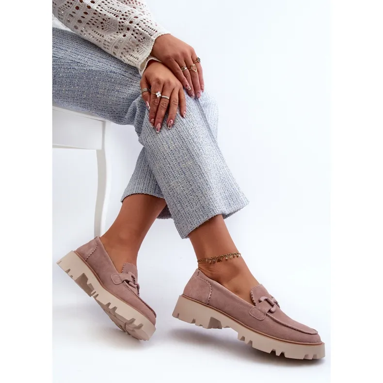 S.Barski Mocassins Femme En Daim Avec Décoration D&amp;A TW117 Rose