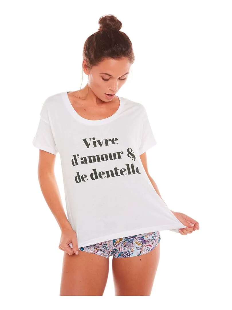 T-shirt VIVRE D'AMOUR - Pomm'Poire - Blanc