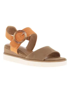 TAMARIS - Nu-pieds cuir nubuck talon semi-compensée - Marron caramel