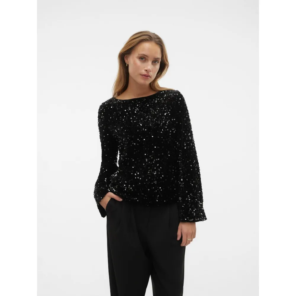 Vero Moda Top Bella  sequins Noir - Vert - Beige