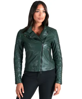 Veste cuir femme vetse motard cuir matelassée vert Karim