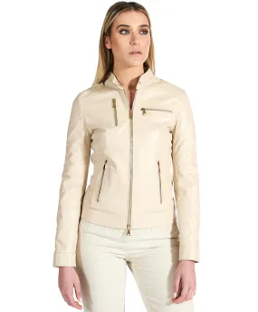 Veste en cuir femme style motard blouson cuir beige Giulia