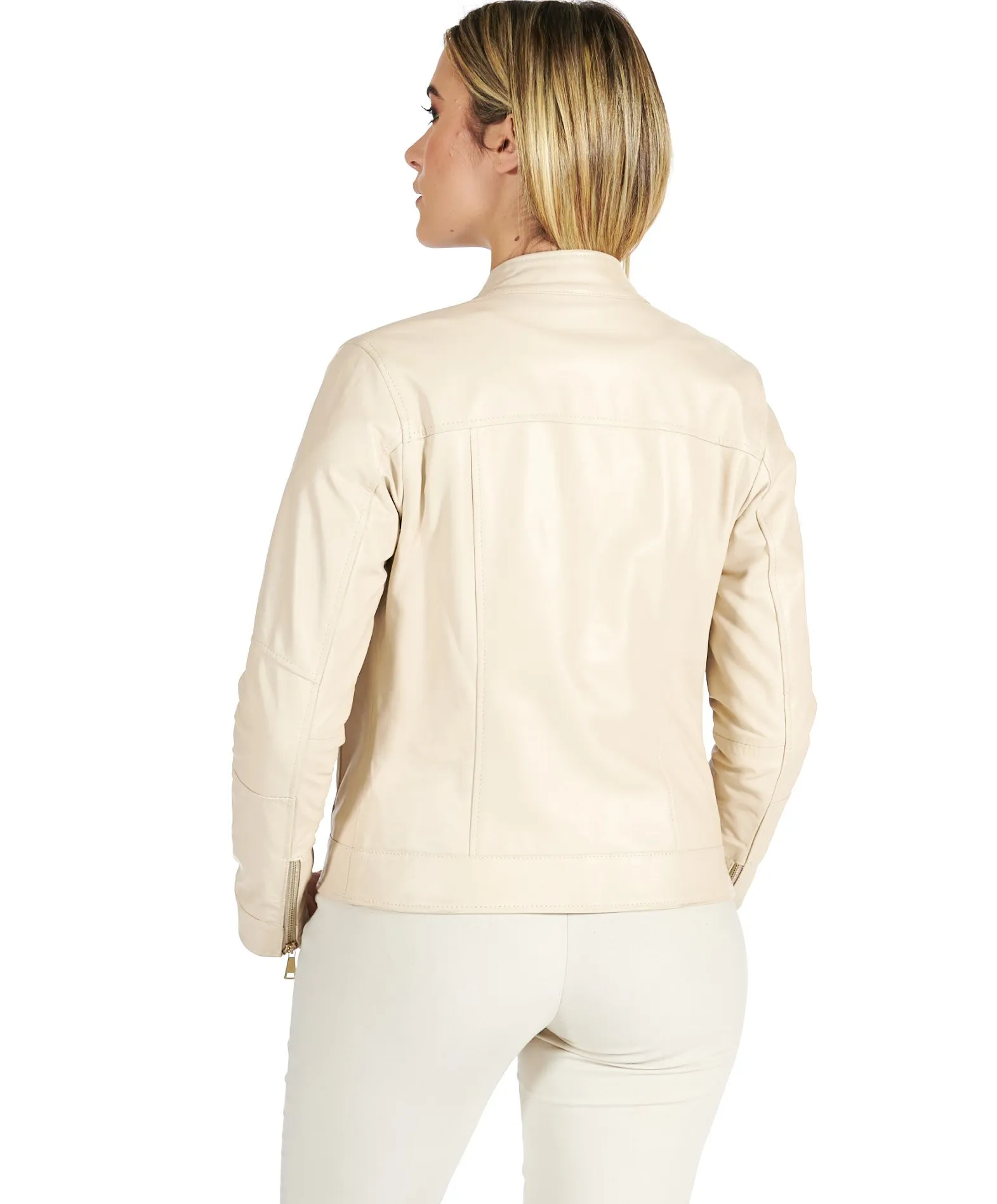 Veste en cuir femme style motard blouson cuir beige Giulia