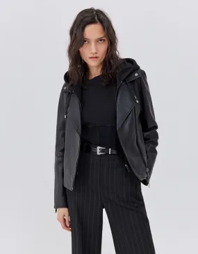 Veste en cuir noir esprit motard dos clouté Femme