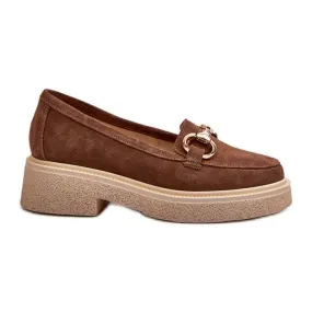 Zazoo 3429 Mocassins en daim pour femme avec décoration, marron brun